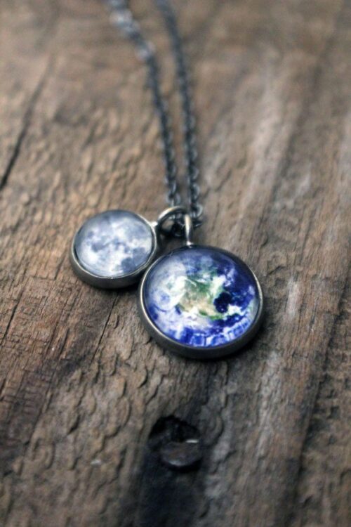 Earth and Moon Galaxy Space Necklace