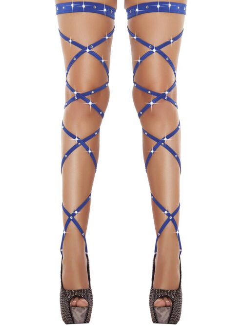 Crystal Studded Bandage Stockings - Blue 1