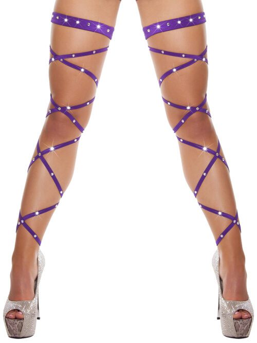 Crystal Studded Bandage Stockings - Purple 1