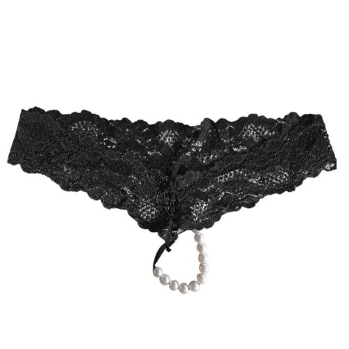 Lace G String with Sexy Stimulating Pearls Black 1