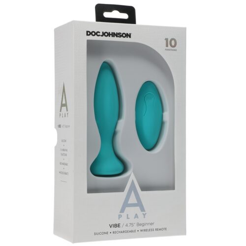 A-Play Beginner Vibe Silicone Anal Plug with Remote Teal 1