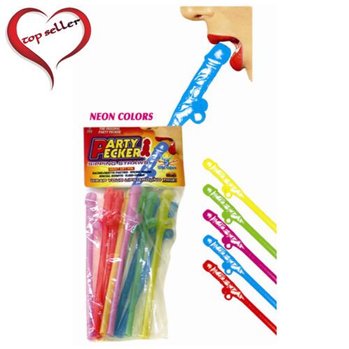 5 Assorted Neon Colors Party Pecker Sipping Straws 10 Bag 1